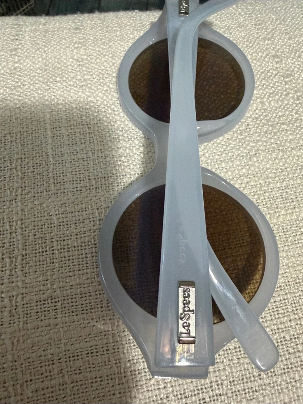 Le Specs Round Sunglasses in Light Blue with Blue Mirrored Lenses